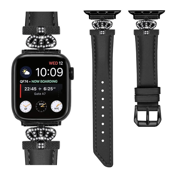Flot Kunstlæder Og Rhinsten Universal Rem passer til Apple Smartwatch - Sort#serie_1