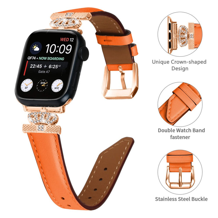 Solid Kunstlæder Og Rhinsten Universal Rem passer til Apple Smartwatch - Orange#serie_2