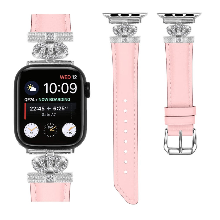 Smuk Kunstlæder Og Rhinsten Universal Rem passer til Apple Smartwatch - Pink#serie_3