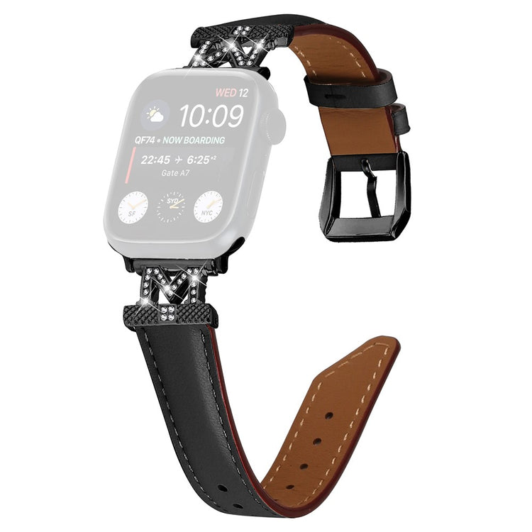 Fint Kunstlæder Og Rhinsten Universal Rem passer til Apple Smartwatch - Sort#serie_1