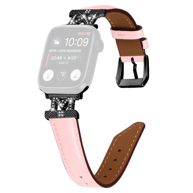 Fint Kunstlæder Og Rhinsten Universal Rem passer til Apple Smartwatch - Pink#serie_3