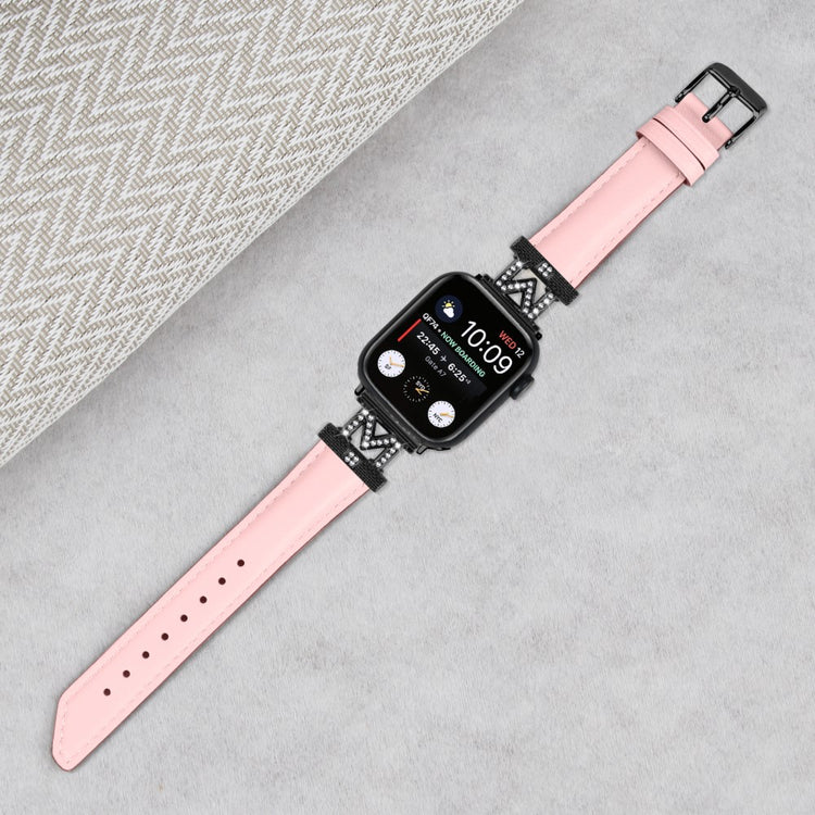 Fint Kunstlæder Og Rhinsten Universal Rem passer til Apple Smartwatch - Pink#serie_3