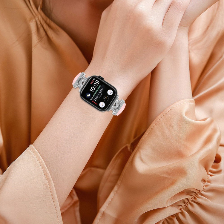 Kønt Kunstlæder Og Rhinsten Universal Rem passer til Apple Smartwatch - Pink#serie_2