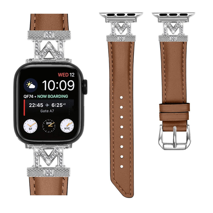 Kønt Kunstlæder Og Rhinsten Universal Rem passer til Apple Smartwatch - Brun#serie_6