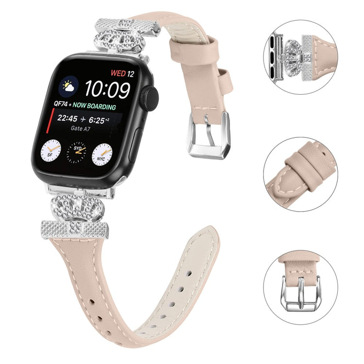 Pænt Kunstlæder Og Rhinsten Universal Rem passer til Apple Smartwatch - Hvid#serie_5