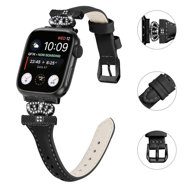 Sejt Kunstlæder Og Rhinsten Universal Rem passer til Apple Smartwatch - Sort#serie_1
