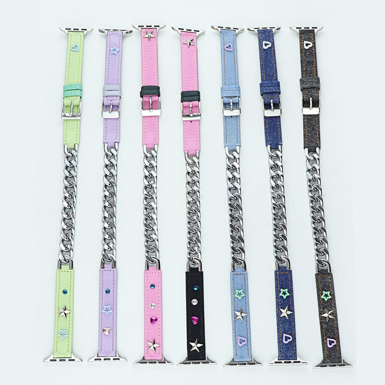 Nydelig Metal Og Kunstlæder Universal Rem passer til Apple Smartwatch - Blå#serie_4