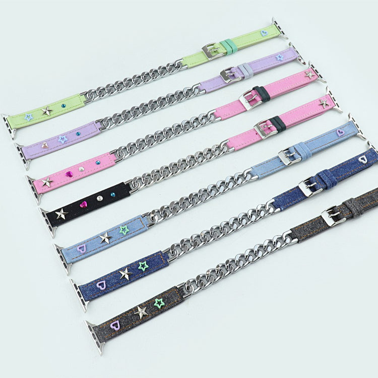 Nydelig Metal Og Kunstlæder Universal Rem passer til Apple Smartwatch - Pink#serie_6