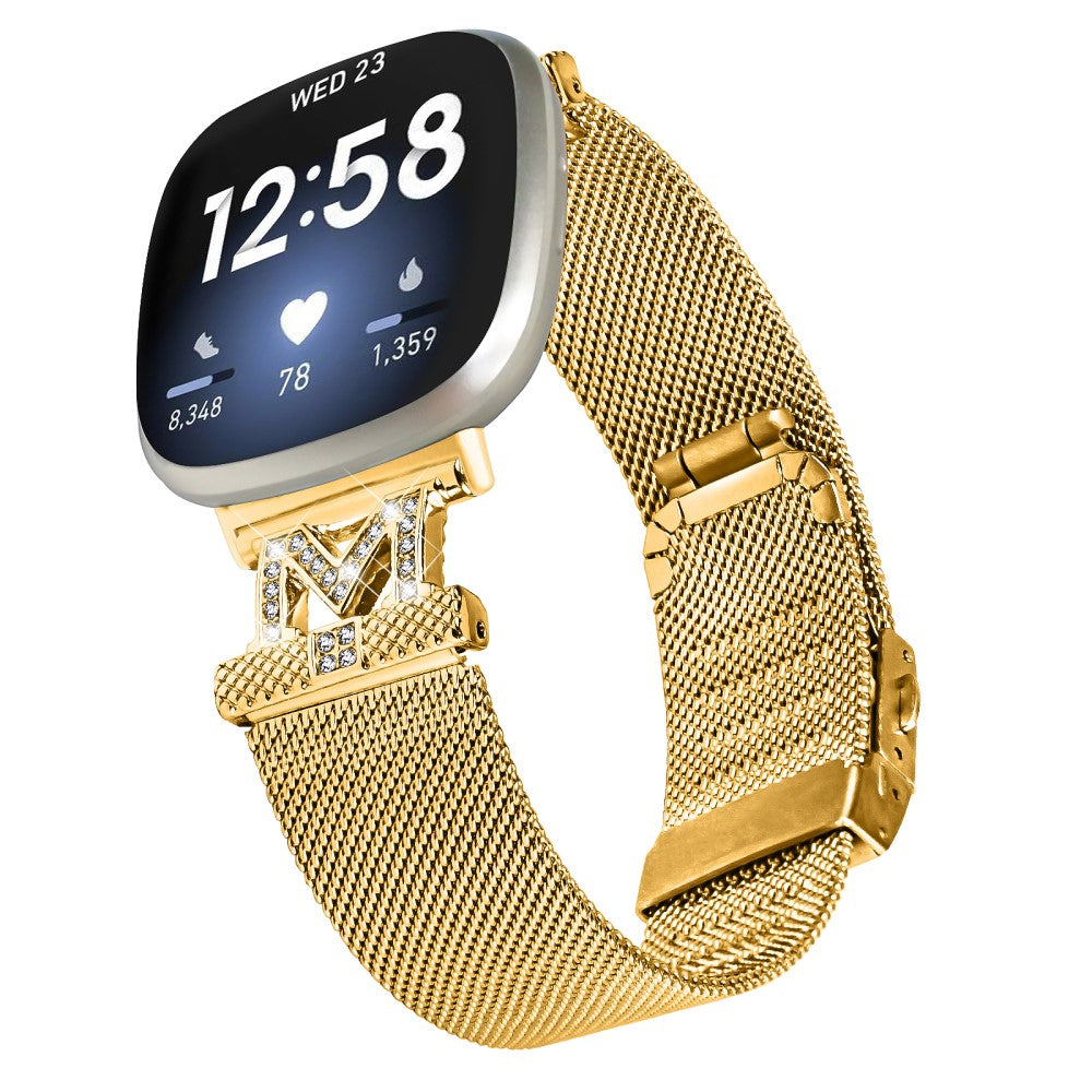 Fitbit Sense / Versa 3 rhinestone milanese stainless steel strap - Gold#serie_1