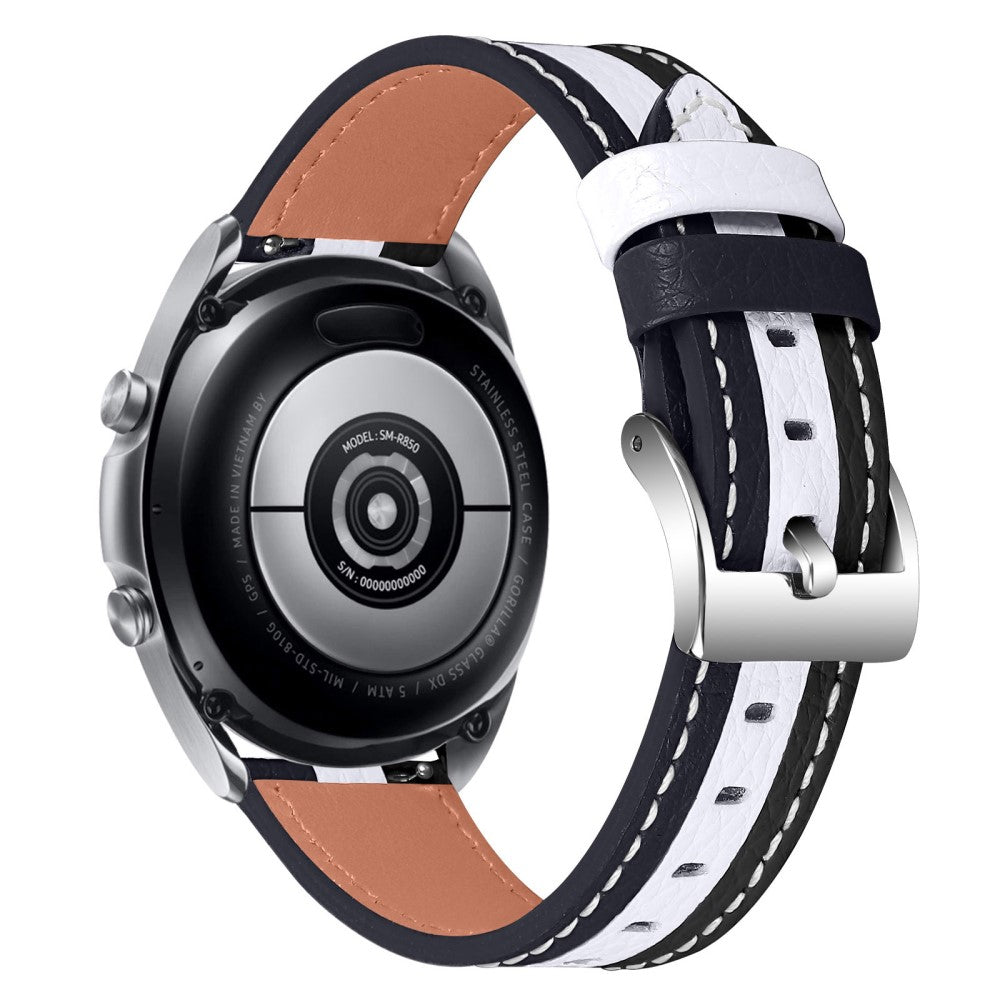 20mm Universal color splicing genuine leather watch strap - Black / White#serie_1