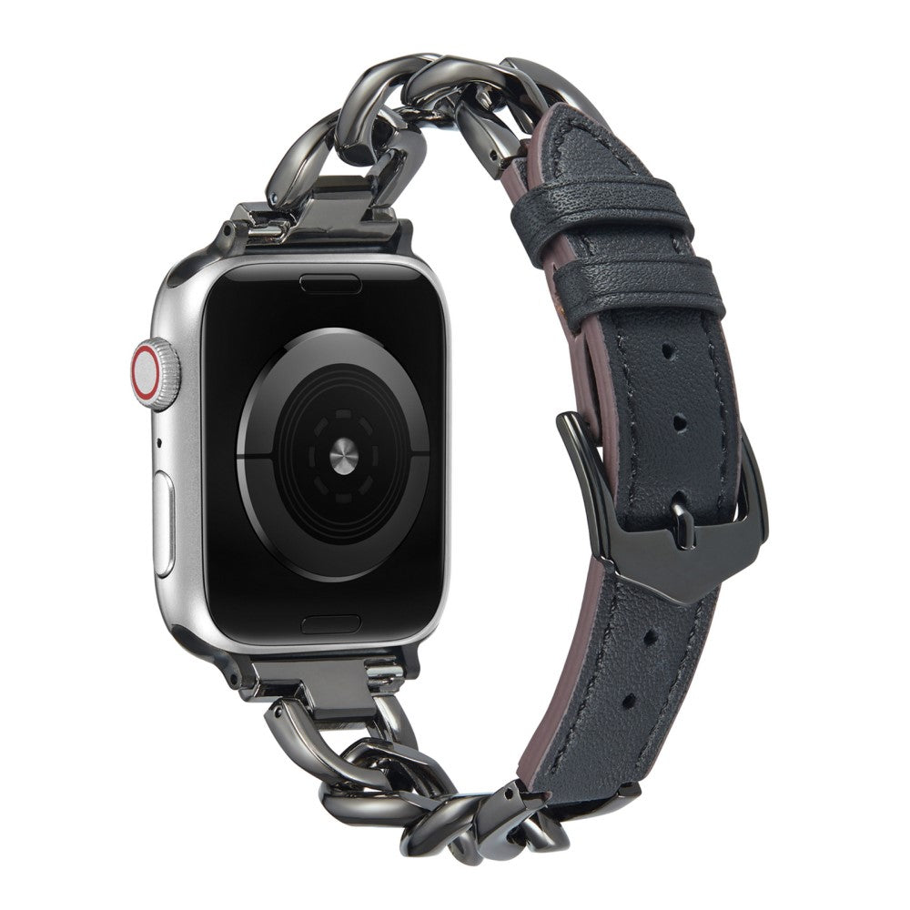 Elegant Metal Og Kunstlæder Universal Rem passer til Apple Smartwatch - Sort#serie_1