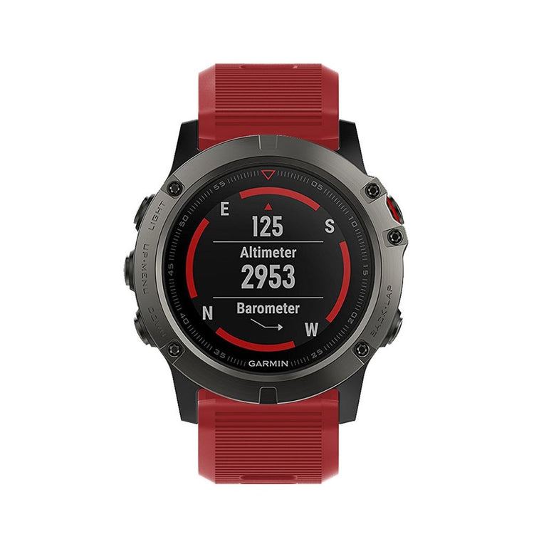 Tidsløst Garmin Fenix 5X Plus Silikone Rem - Rød#serie_11