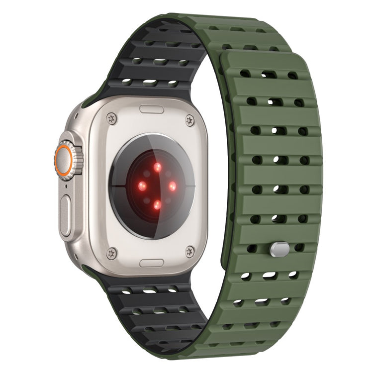 Apple Watch Series 49mm - 45mm - 44mm - 42mm Breathable Silicone Strap - Army Green+Black#serie_6