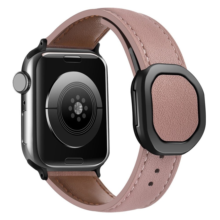 Genuine Cow Leather Strap Apple Watch Series 41mm - 40mm - 38mm Magnetic Buckle Wrist Band - Bean Pink#serie_7