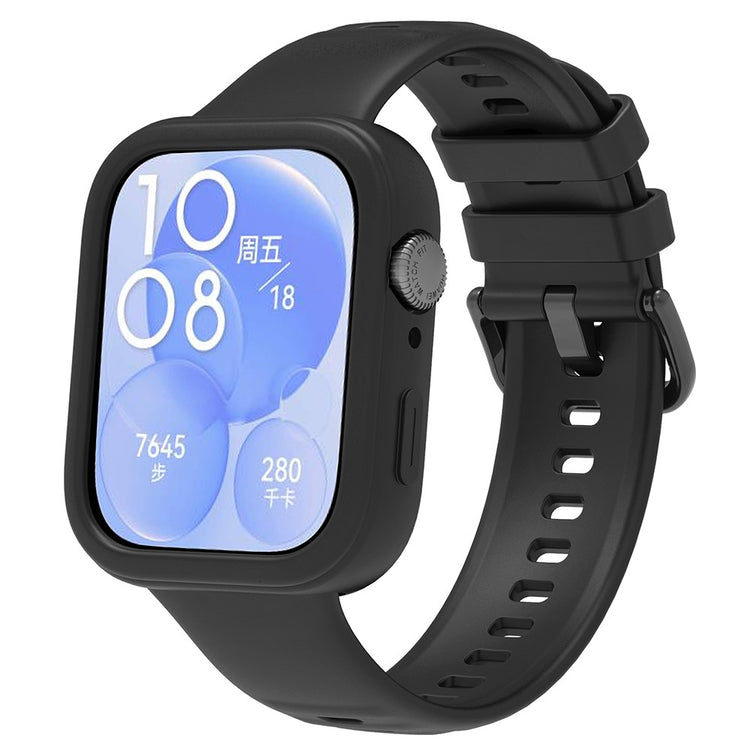 Huawei Watch Fit 3 Silicone Band Wrist Strap with Watch Case - Black#serie_1