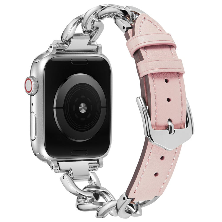 Watch Strap for Apple Watch Series 41mm - 40mm - 38mm Zinc Alloy+Cowhide Wrist Band - Pink+Silver#serie_2