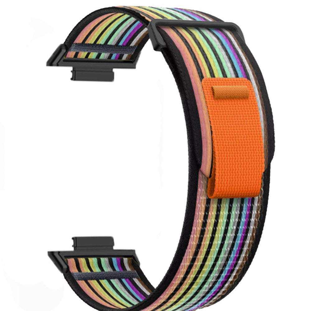 Huawei Watch Fit 3 Nylon Watch Band Adjustable Loop Fastener Strap - Black+Rainbow#serie_3