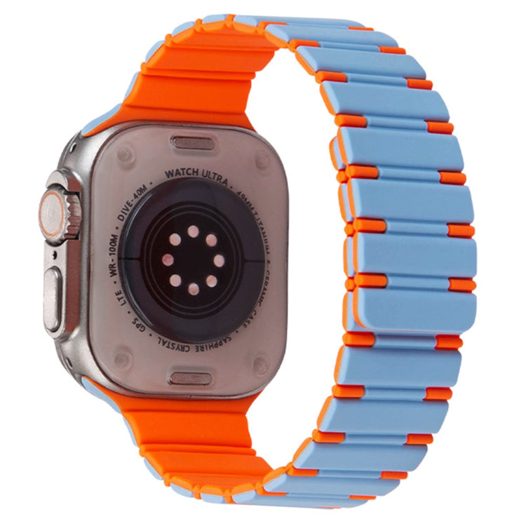 Apple Watch Series 41mm - 40mm - 38mm Dual Color Magnetic Silicone Watch Strap - Mist Blue+Orange#serie_2