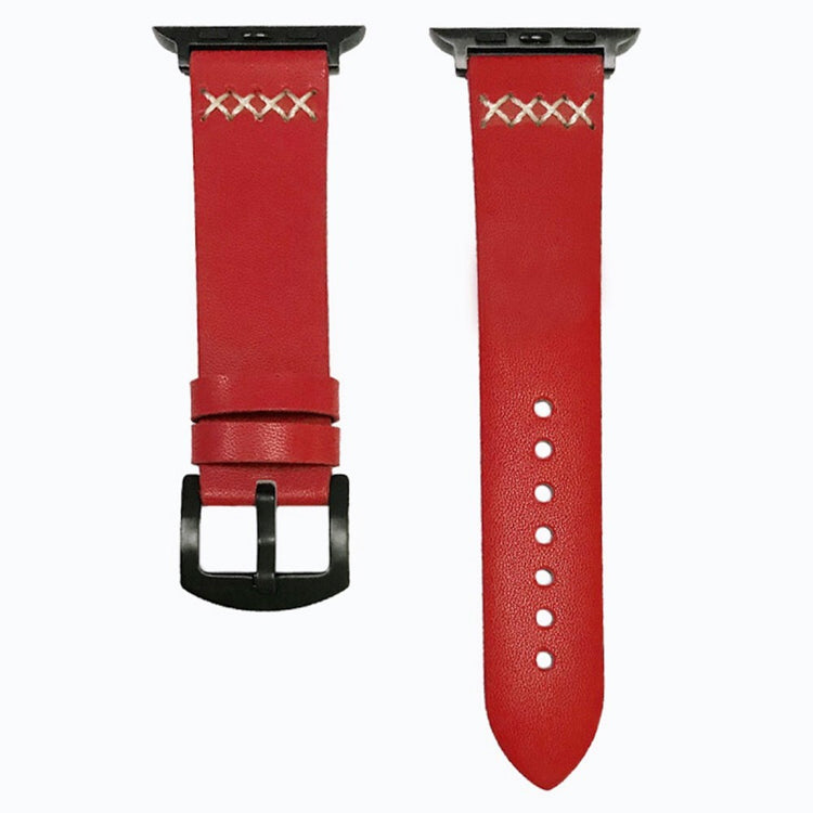 KALEBOL Apple Watch Series 41mm - 40mm - 38mm Cross-Stitch Leather Watch Strap - Red#serie_4