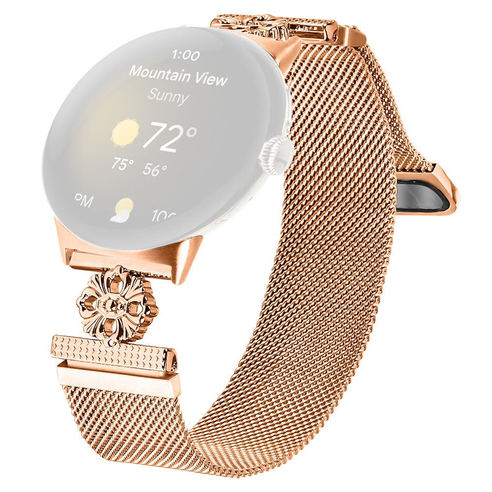 Google Pixel Watch Milanese Band Flower Stainless Steel Magnetic Mesh Watch Strap - Rose Gold#serie_2