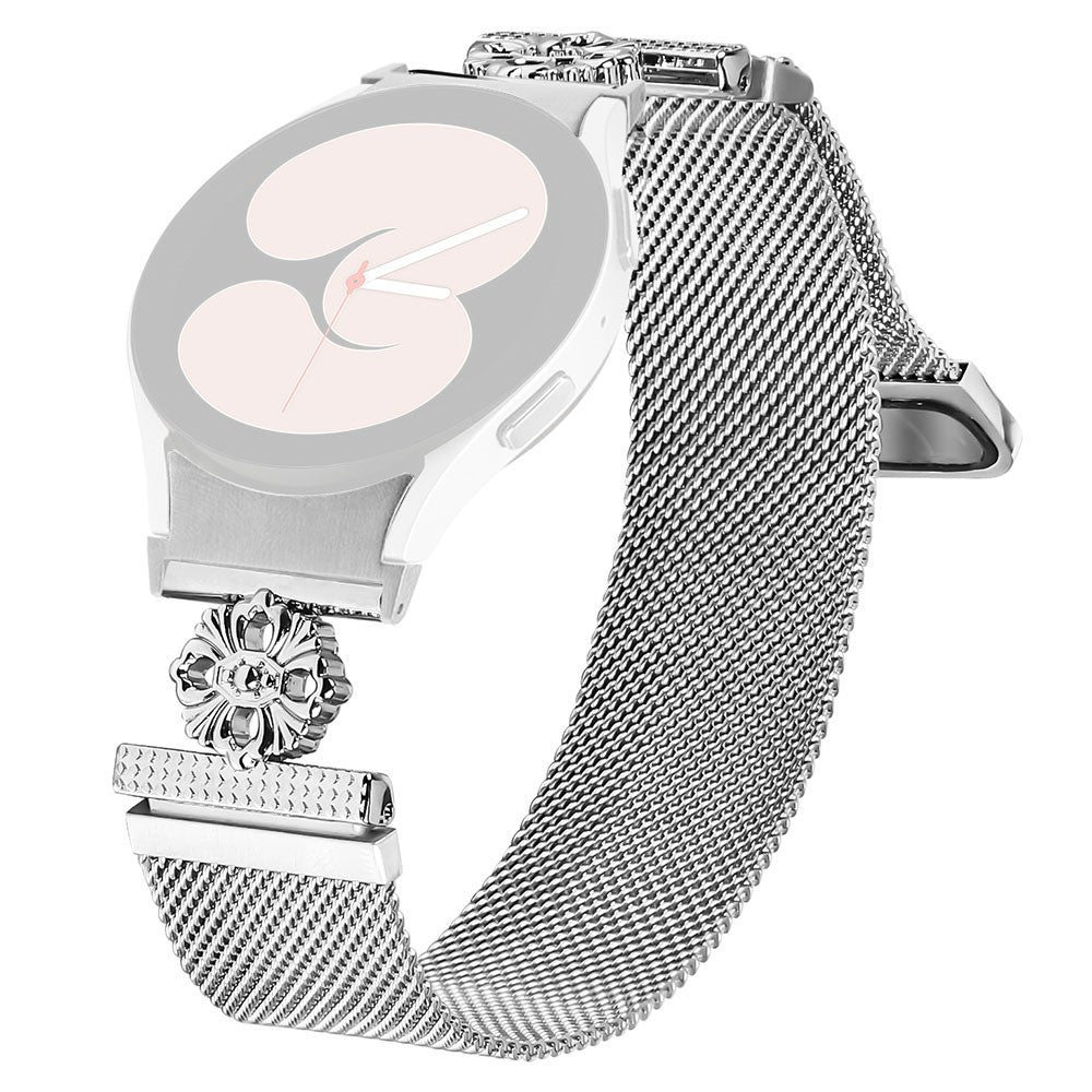 Samsung Galaxy Watch7 44mm / 40mm Milanese Watch Band Flower Stainless Steel Strap with Connector - Silver#serie_1