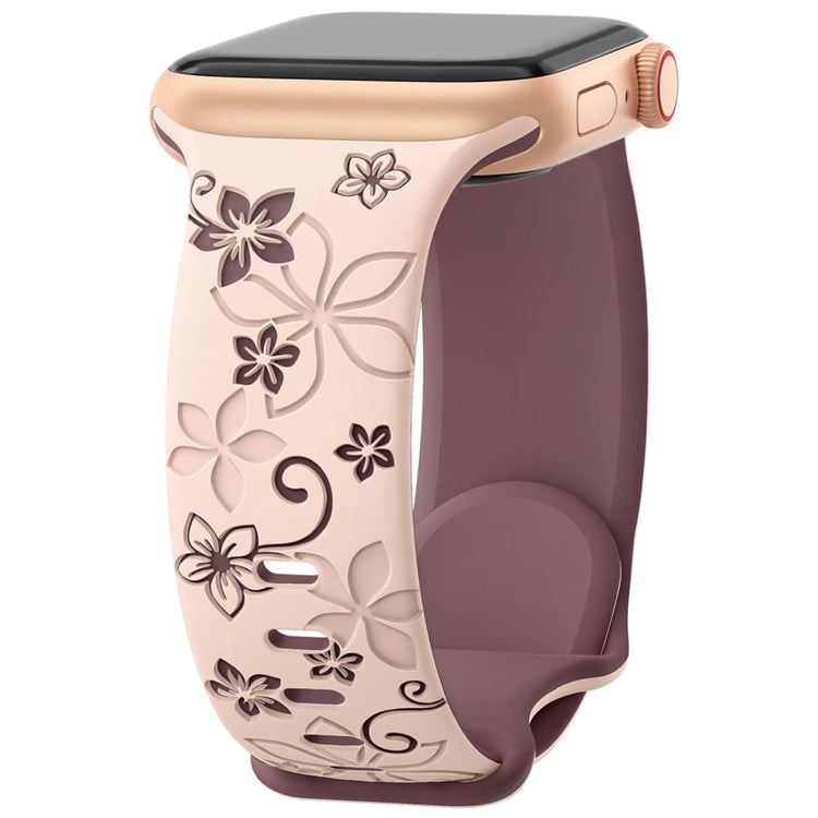 Apple Watch Series 41mm - 40mm - 38mm Silicone Flower Pattern Band - Pink  /  Smoke Purple#serie_3