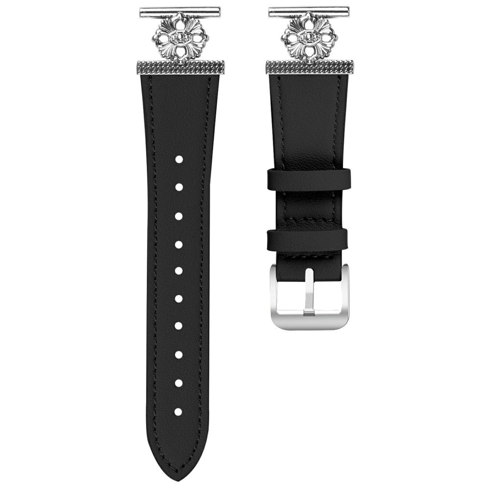 Huami Amazfit GTS 4 Mini Watch Band Genuine Cow Leather Flower Decor Adjustable Strap - Black#serie_2