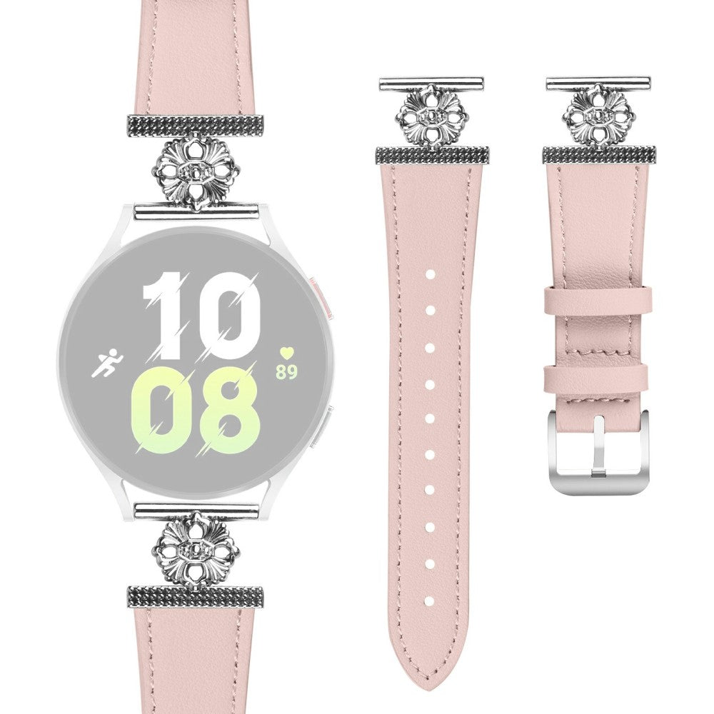 Samsung Galaxy Watch Active 40mm Watch Band Genuine Cow Leather Flower Decor Adjustable Strap - Pink#serie_3