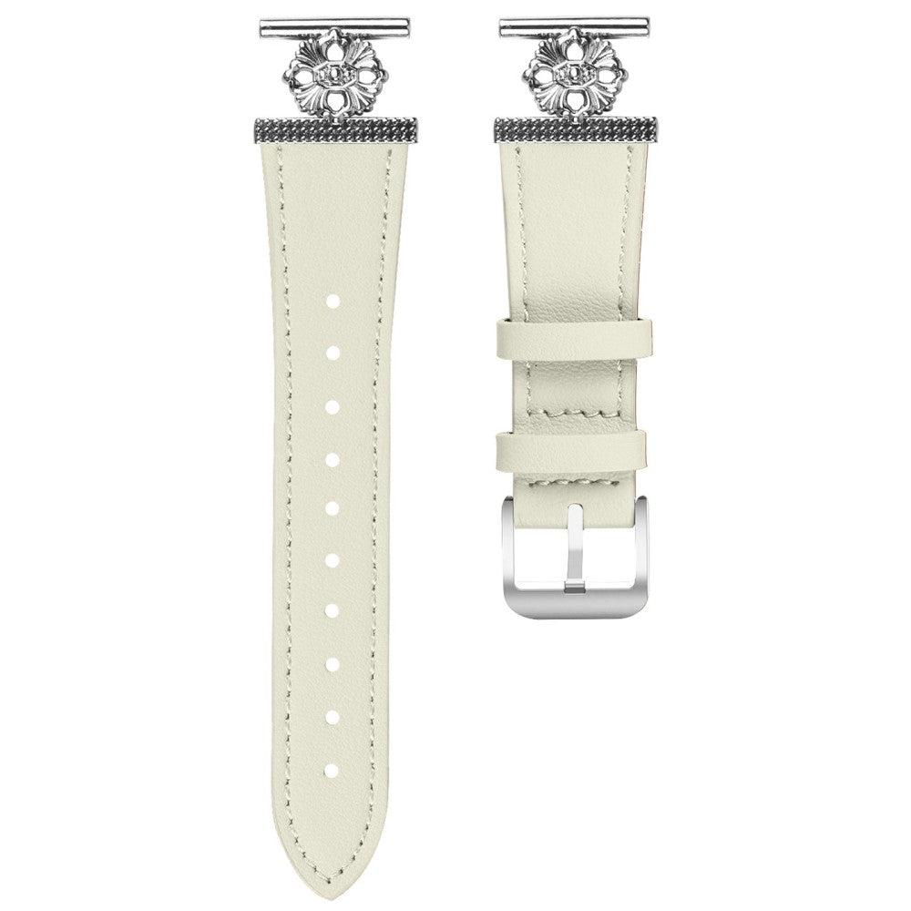 Verizon GizmoWatch 2 (Men Version) Watch Band Genuine Cow Leather Flower Decor Adjustable Strap - White#serie_1