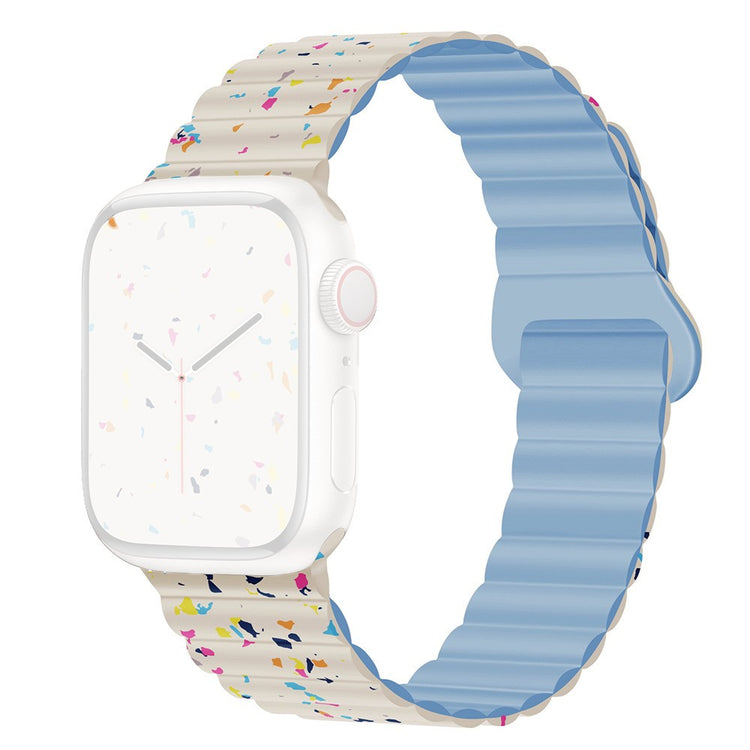 Magnetic Silicone Strap Apple Watch Series 49mm - 45mm - 44mm - 42mm - Antique White+Blue#serie_2