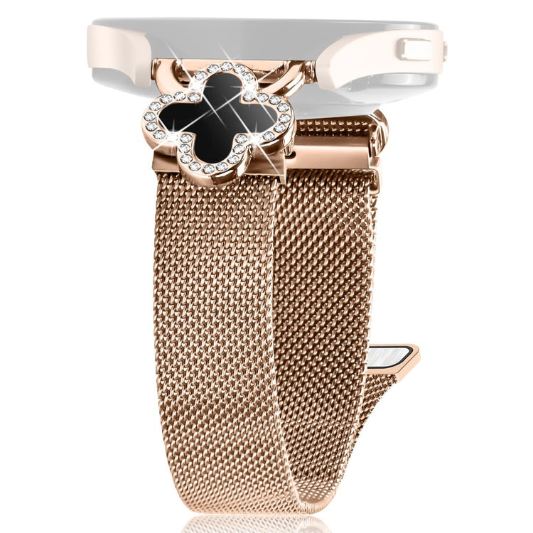 Garmin D2 Air X10 / Bounce Milanese Band Electroplated Stainless Steel Watch Strap Clover Decor, Size: S - Rose Gold / Black#serie_4