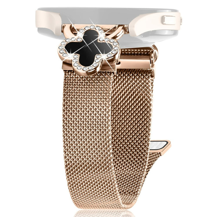 Garmin D2 Air X10 / Bounce Milanese Band Clover Decor Electroplated Stainless Steel Strap, Size: L - Rose Gold  /  Black#serie_4