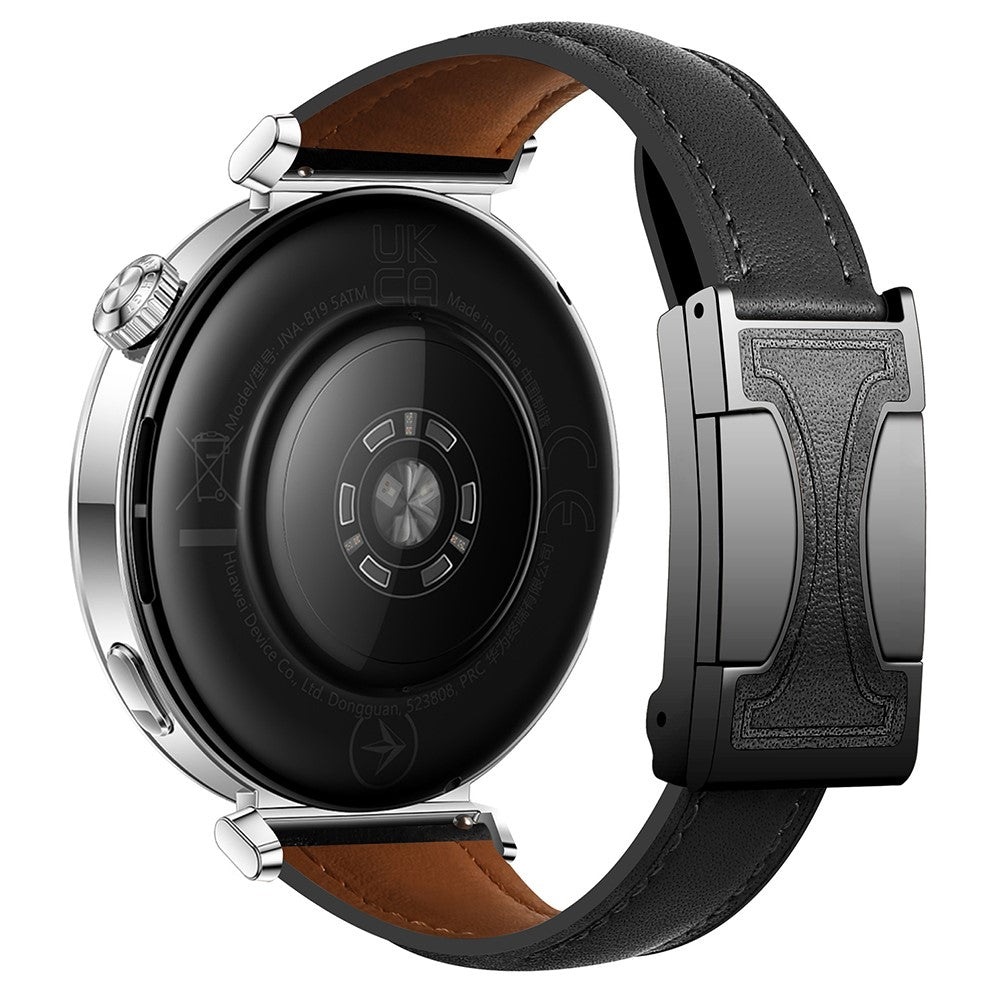 22mm Genuine Cow Leather Strap Huawei Watch GT 5 Pro 46mm / GT 5 46mm / GT 4 46mm Flat Texture Magnetic Buckle Watch Band - Black#serie_1