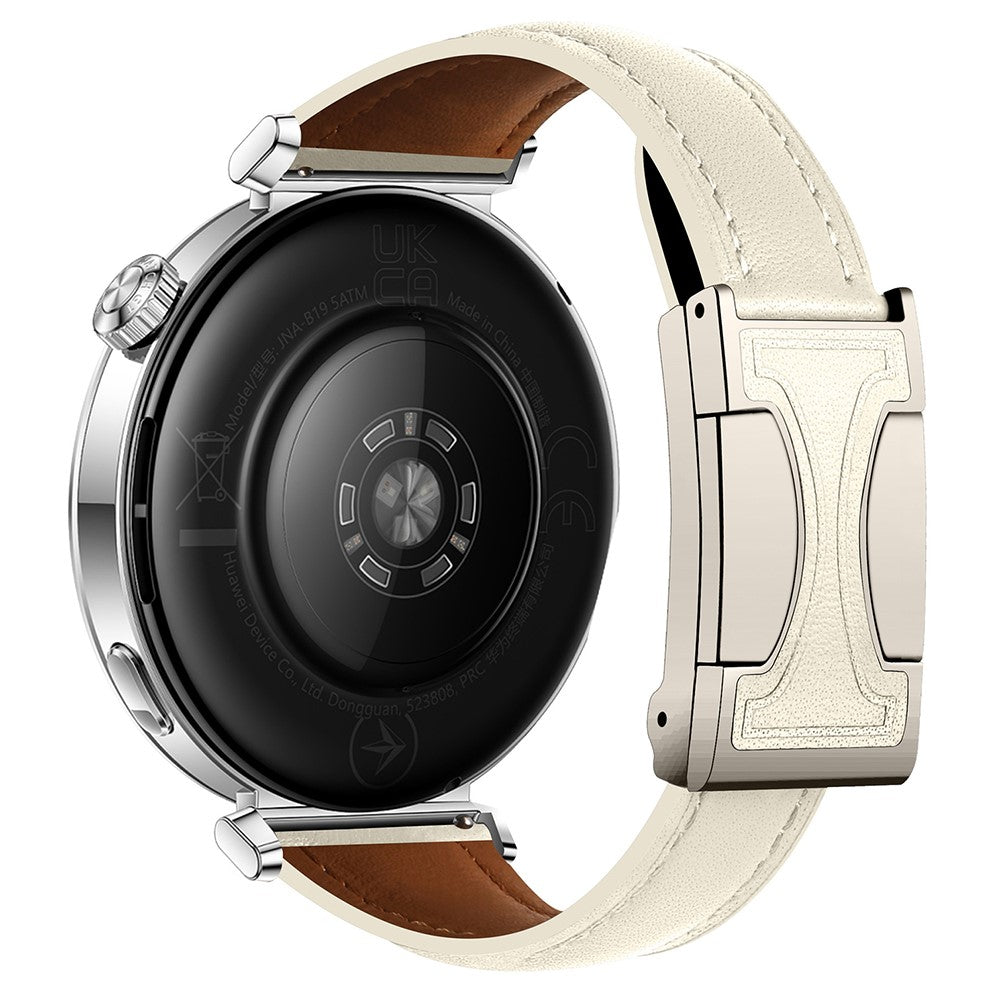 22mm Genuine Cow Leather Strap Huawei Watch GT 5 Pro 46mm / GT 5 46mm / GT 4 46mm Flat Texture Magnetic Buckle Watch Band - Beige#serie_4