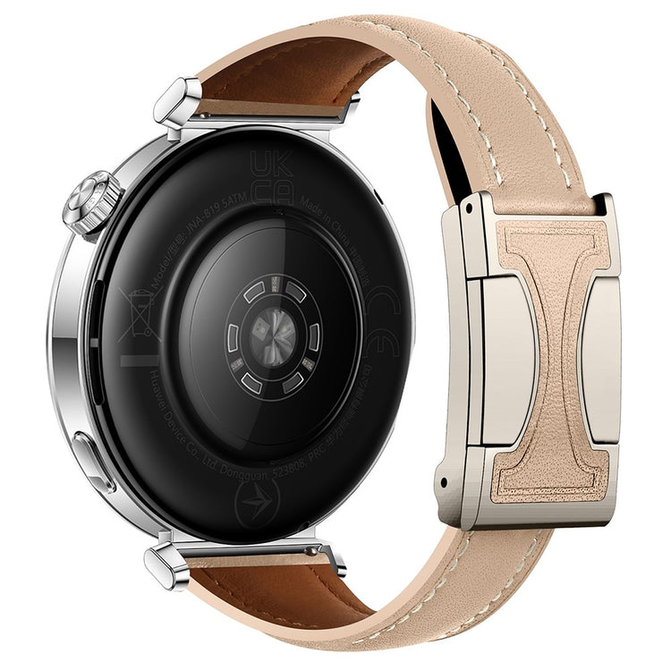 22mm Genuine Cow Leather Strap Huawei Watch GT 5 Pro 46mm / GT 5 46mm / GT 4 46mm Flat Texture Magnetic Buckle Watch Band - Apricot#serie_5