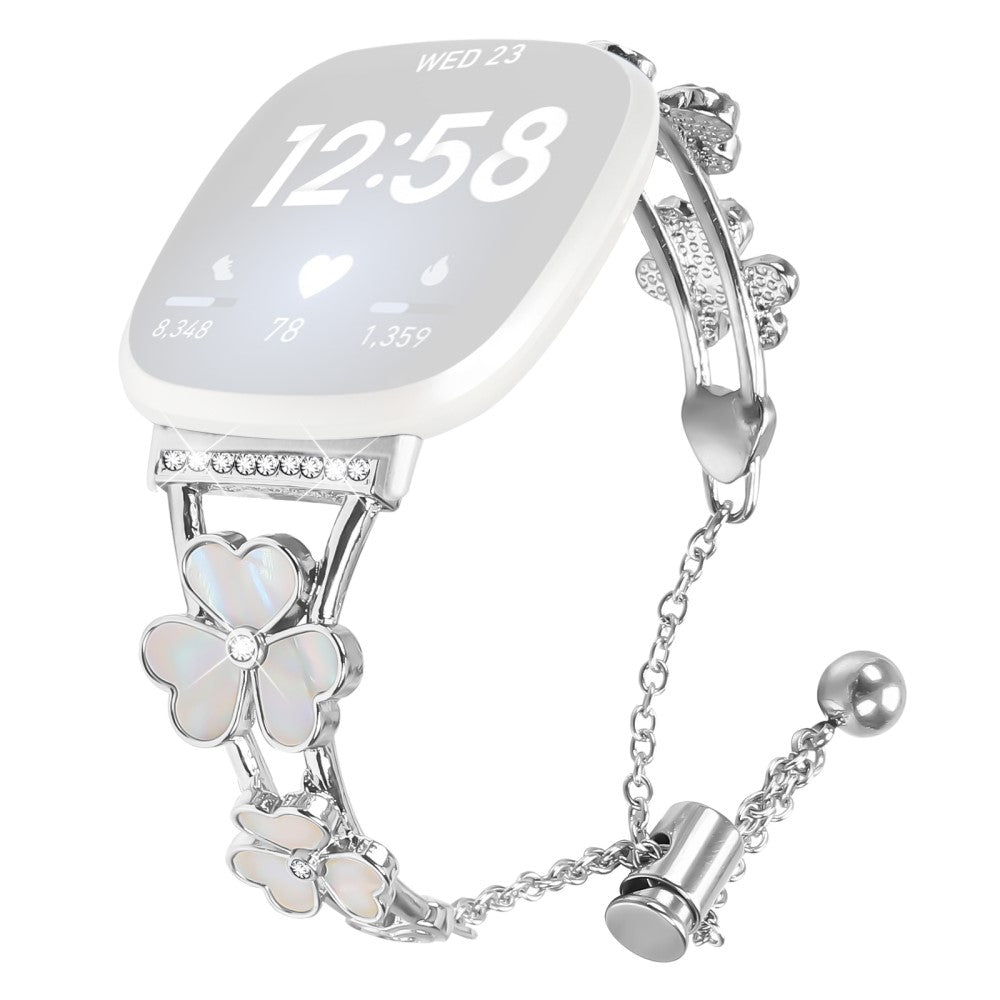 Fitbit Versa 4 / Sense 2 Watchband Heart Clover Decor Silver Zinc Alloy Metal Strap#serie_1