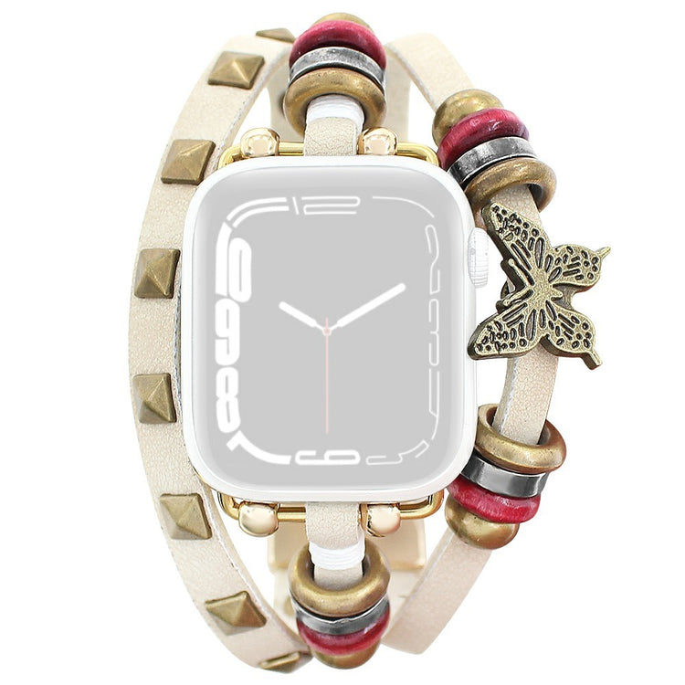 Leather Bracelet Strap Apple Watch Series 41mm - 40mm - 38mm Rivet Decor Watch Band - White#serie_3
