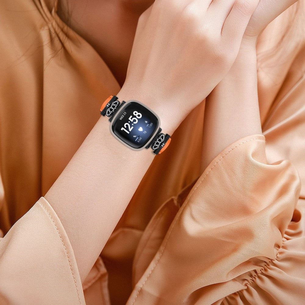 Fed Ægte Læder Og Rhinsten Universal Rem passer til Fitbit Smartwatch - Orange#serie_2