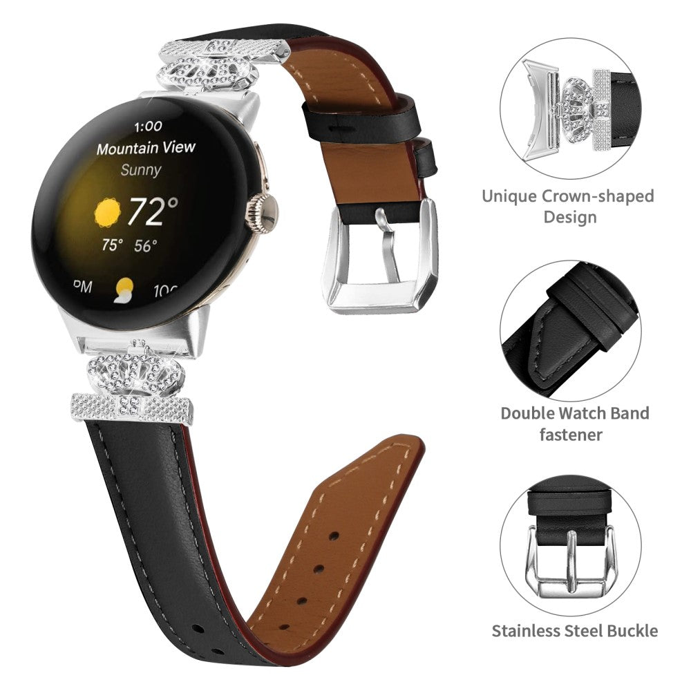 Ægte Læder Og Rhinsten Universal Rem passer til Google Pixel Watch 2 / Google Pixel Watch - Orange#serie_2