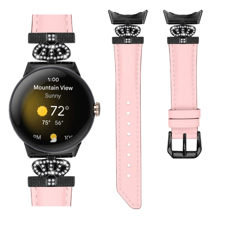 Ægte Læder Og Rhinsten Universal Rem passer til Google Pixel Watch 2 / Google Pixel Watch - Pink#serie_3