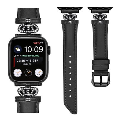 Flot Kunstlæder Og Rhinsten Universal Rem passer til Apple Smartwatch - Sort#serie_1