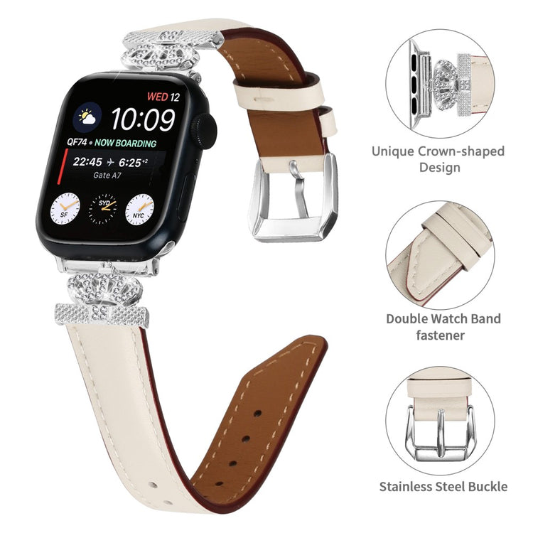 Smuk Kunstlæder Og Rhinsten Universal Rem passer til Apple Smartwatch - Hvid#serie_5