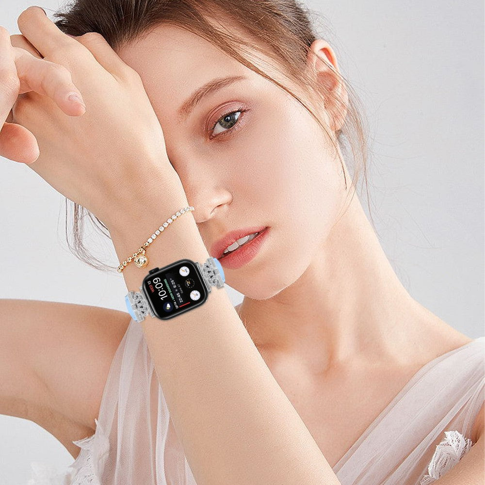 Watch Bracelet Band Apple Watch Series 9 8 7 41mm / SE (2023) SE (2022) 6 5 4 SE 40mm / 3 2 1 38mm Rhinestone Strap with Silver Buckle - Blue#serie_4