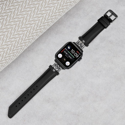 Fint Kunstlæder Og Rhinsten Universal Rem passer til Apple Smartwatch - Sort#serie_1