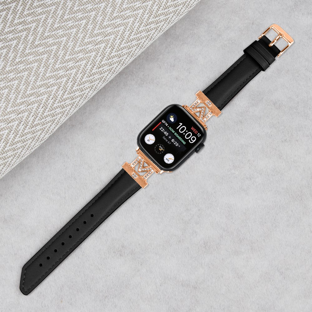 Godt Kunstlæder Og Rhinsten Universal Rem passer til Apple Smartwatch - Sort#serie_3