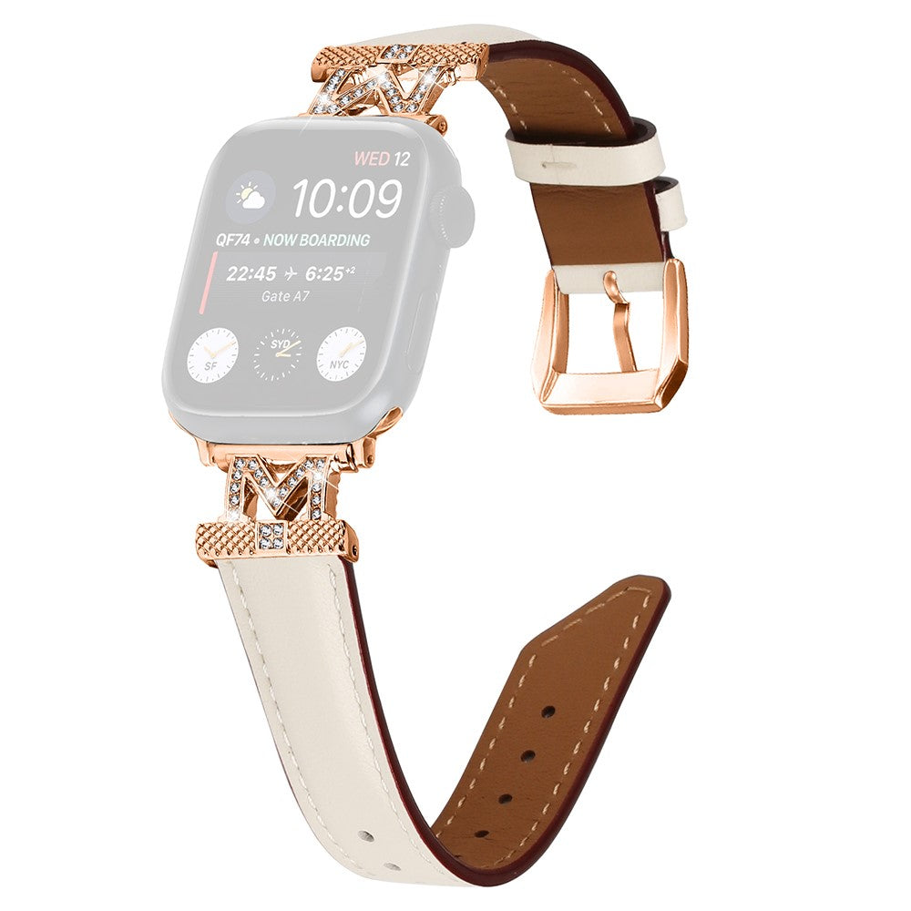 Godt Kunstlæder Og Rhinsten Universal Rem passer til Apple Smartwatch - Hvid#serie_5