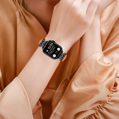 Kønt Kunstlæder Og Rhinsten Universal Rem passer til Apple Smartwatch - Orange#serie_2