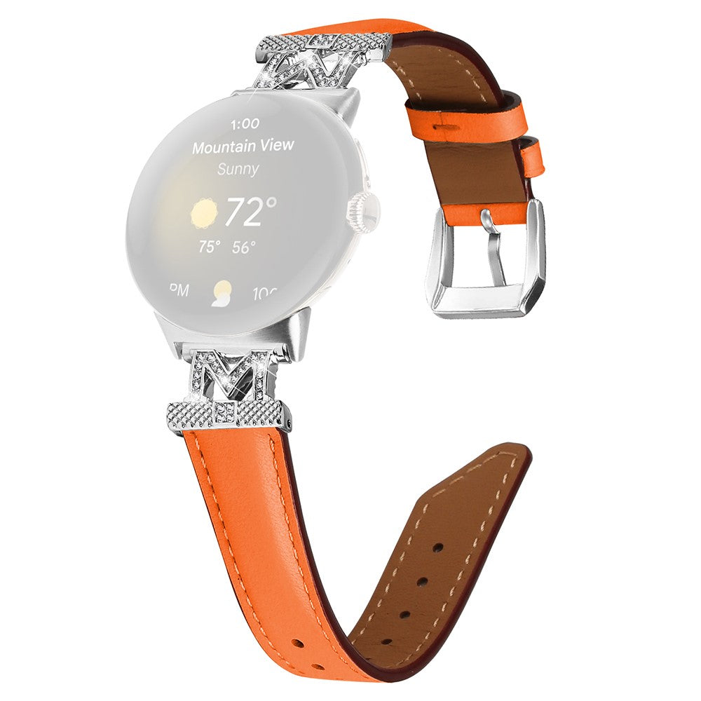 Ægte Læder Og Rhinsten Universal Rem passer til Google Pixel Watch 2 / Google Pixel Watch - Orange#serie_2