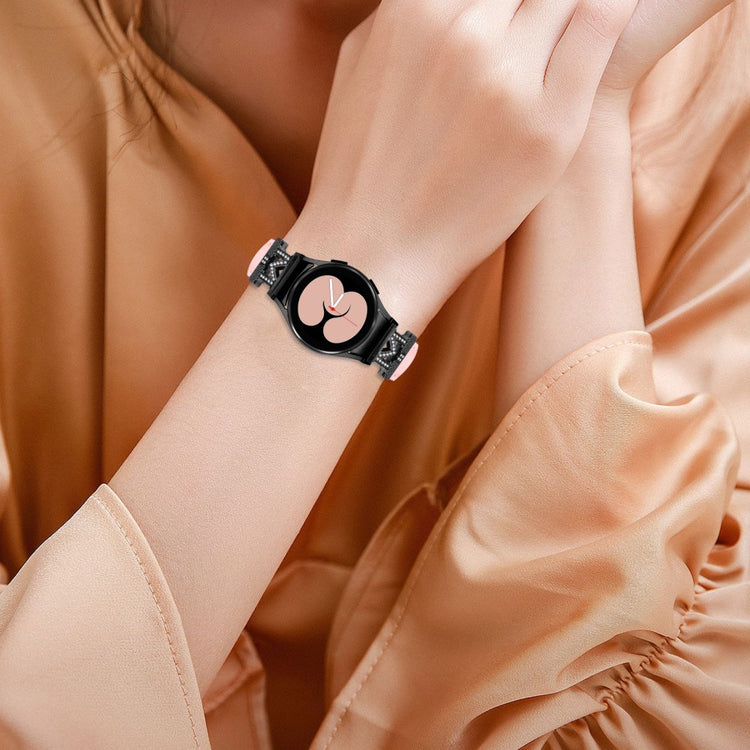 Fed Ægte Læder Og Rhinsten Universal Rem passer til Samsung Smartwatch - Pink#serie_3