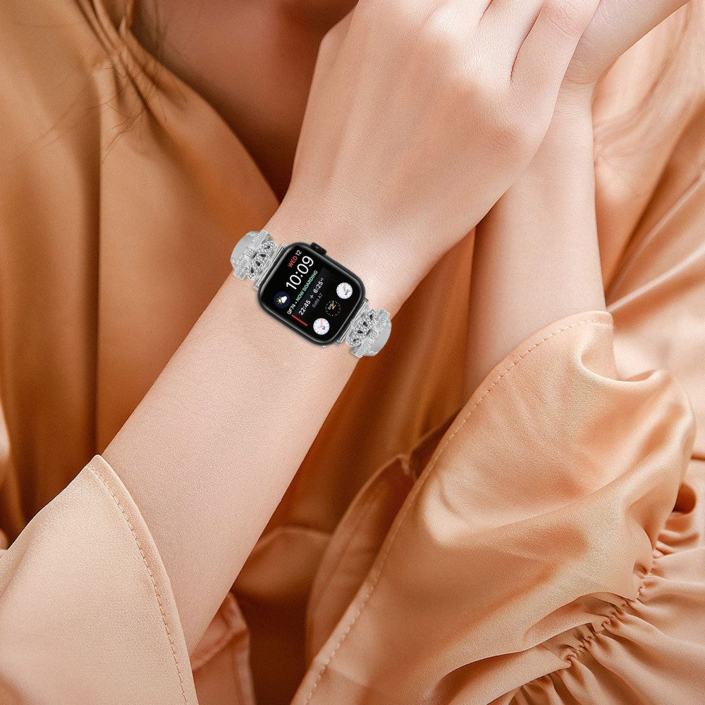 Pænt Kunstlæder Og Rhinsten Universal Rem passer til Apple Smartwatch - Sølv#serie_2
